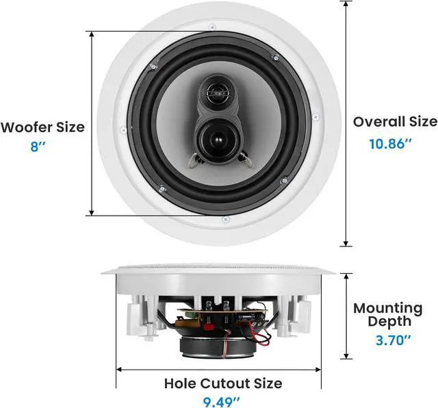 Alt view image 2 of 5 - Acoustic Audio by Goldwood CS-IC83 8 3-Way In Ceiling Home Theater Speaker System (White, 5 Speakers)