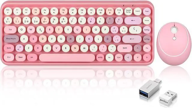 Main image of Perixx PERIDUO-713 ES Set de ratón y Mini Teclado inalámbrico 2.4 GHz - Teclas Retro Redondas - Rosado Pastel - Español QWERTY