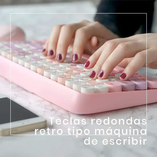 Alt view image 4 of 5 - Perixx PERIDUO-713 ES Set de ratón y Mini Teclado inalámbrico 2.4 GHz - Teclas Retro Redondas - Rosado Pastel - Español QWERTY