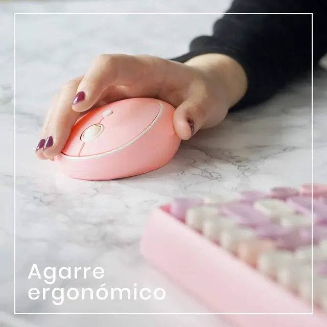 Alt view image 5 of 5 - Perixx PERIDUO-713 ES Set de ratón y Mini Teclado inalámbrico 2.4 GHz - Teclas Retro Redondas - Rosado Pastel - Español QWERTY