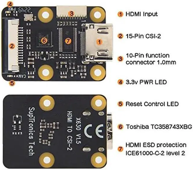 Alt view image 2 of 5 - Geekworm X630 V1.5 Hdmi to CSI-2 Module for Raspberry Pi, Hdmi Input Bridge TC358743 Supports up to 1080p/25Fps Compatible with Raspberry Pi 4B/3B+/3B/3A+/Pi Zero/Zero W/Zero 2W