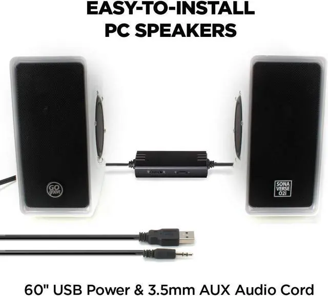 Alt view image 4 of 5 - GOgroove Gaming Computer Speakers with Blue LED Light - SonaVERSE O2i Speakers for Desktop, Laptop, PC - USB Speaker 2.0 with AUX Input, in-Line Volume Control, Bass Stereo Sound, 14W (White)