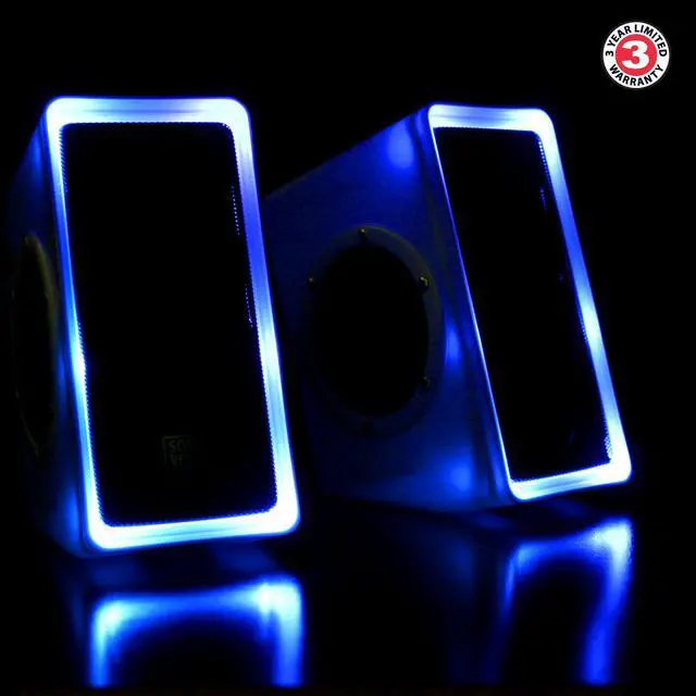 Alt view image 2 of 5 - GOgroove Gaming Computer Speakers with Blue LED Light - SonaVERSE O2i Speakers for Desktop, Laptop, PC - USB Speaker 2.0 with AUX Input, in-Line Volume Control, Bass Stereo Sound, 14W (White)