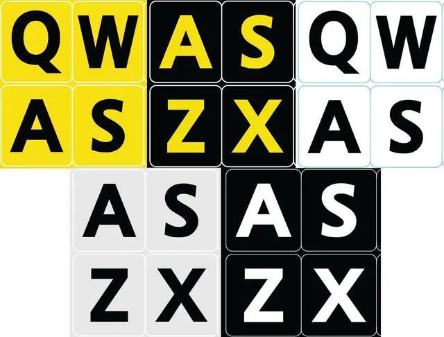 Alt view image 2 of 5 - Five 5 English US Large Print Letters Black Yellow White Gray BACKGROUNS Keyboard Stickers 5 Colors New