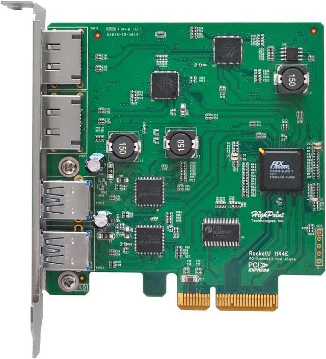 Main image of HighPoint RocketU 1144E PCIe 2.0 x4 USB Controller 2X 6Gb/s E-SATA Ports and 2X USB 3.0 Type A Ports.