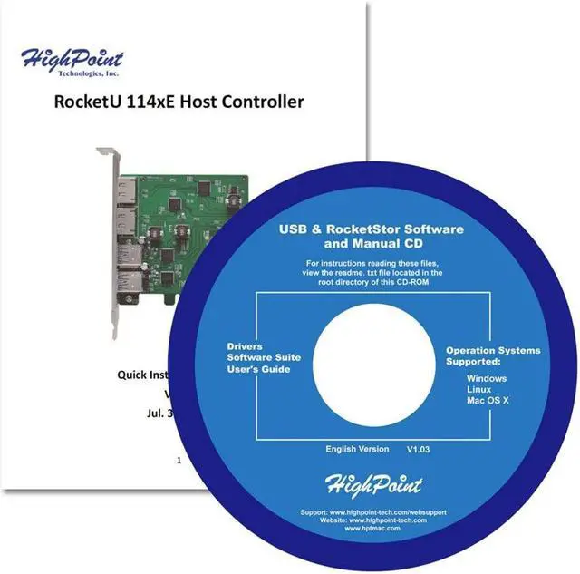 Alt view image 5 of 5 - HighPoint RocketU 1144E PCIe 2.0 x4 USB Controller 2X 6Gb/s E-SATA Ports and 2X USB 3.0 Type A Ports.