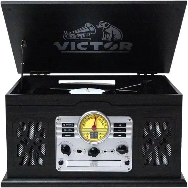 Main image of Victor VWRP-3800 State 7-in-1 Turntable Music Center with 3-Speed Record Player, CD/MP3/Cassette Player, FM Radio, Dual Bluetooth In & Out, and Built-in Stereo Speakers  Perfect for Music Enthusiasts