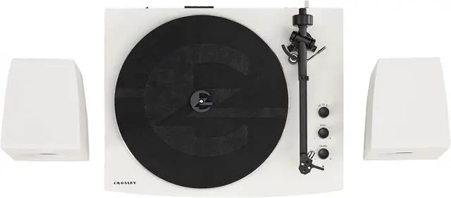Alt view image 3 of 5 - Crosley T150C-WH 2-Speed Bluetooth Turntable Record Player System with Weighted Tone Arm and Stereo Speakers, White