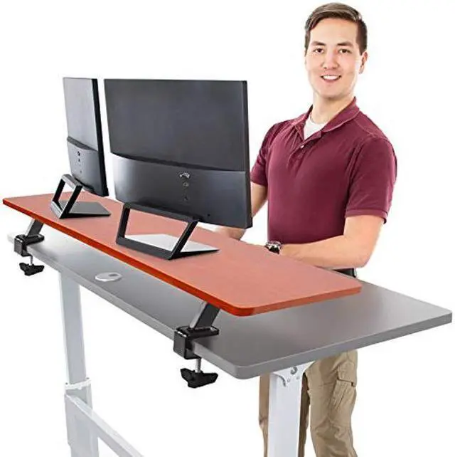 Alt view image 3 of 5 - Stand Steady 55 Inch Clamp On Desk Shelf | Large Monitor Riser Supports 3 Screens for Extra Storage | Ergonomic Monitor Stand Securely Attaches to Surface with Clamp Base - No Screws (55 In / Cherry)