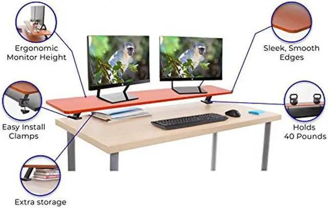 Alt view image 4 of 5 - Stand Steady 55 Inch Clamp On Desk Shelf | Large Monitor Riser Supports 3 Screens for Extra Storage | Ergonomic Monitor Stand Securely Attaches to Surface with Clamp Base - No Screws (55 In / Cherry)