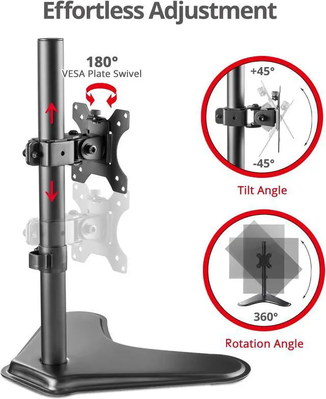 Alt view image 4 of 5 - SIIG Height Adjustable Single Monitor Desk Stand for 13" to 32"