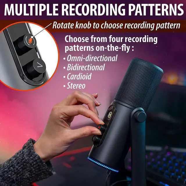 Alt view image 2 of 5 - Deco Gear PC Microphone for Gaming, Streaming, Singing, Recording, and Meetings, features RGB Lighting, Stereo, Cardioid, Omnidirectional, and Bidirectional recording, USB Plug and Play