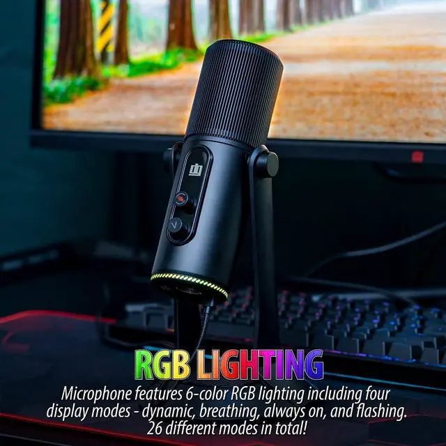 Alt view image 5 of 5 - Deco Gear PC Microphone for Gaming, Streaming, Singing, Recording, and Meetings, features RGB Lighting, Stereo, Cardioid, Omnidirectional, and Bidirectional recording, USB Plug and Play