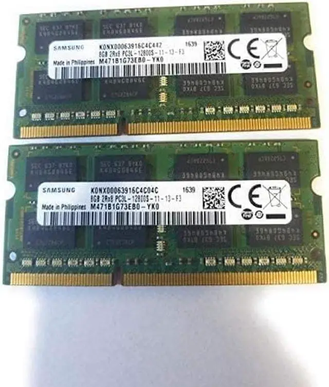 Alt view image 2 of 2 - Samsung 16GB (2 x 8GB) 204-pin SODIMM, DDR3 PC3L-12800, 1600MHz ram Memory Module for laptops (M471B1G73EB0-YK0 x 2)
