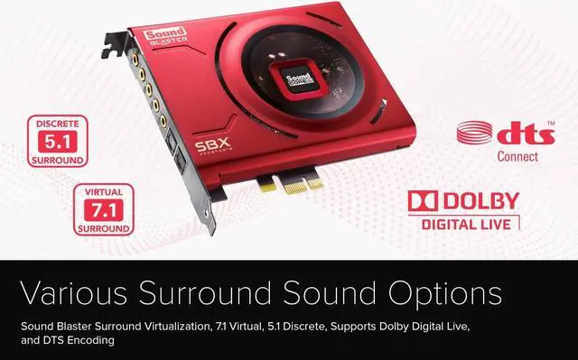 Alt view image 4 of 5 - Creative Sound Blaster Z SE Internal PCI-e Gaming Sound Card and DAC, 24-bit / 192 kHz, 116 dB SNR, ASIO, 600O Headphones Amp, Mic EQ, Discrete 5.1 / Virtual 7.1, Supports Dolby Digital Live, DTS