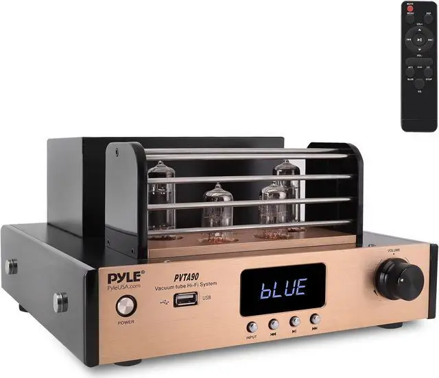 Main image of Bluetooth Tube Amplifier Stereo Receiver - 1000W Home Audio Desktop Stereo Vacuum Hi-Fi Power Amplifier Receiver w/ 4 Vacuum Tubes, USB/CD/DVD Input, Subwoofer Output - Pyle PVTA90