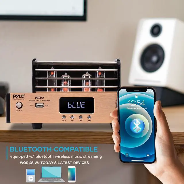 Alt view image 5 of 5 - Bluetooth Tube Amplifier Stereo Receiver - 1000W Home Audio Desktop Stereo Vacuum Hi-Fi Power Amplifier Receiver w/ 4 Vacuum Tubes, USB/CD/DVD Input, Subwoofer Output - Pyle PVTA90