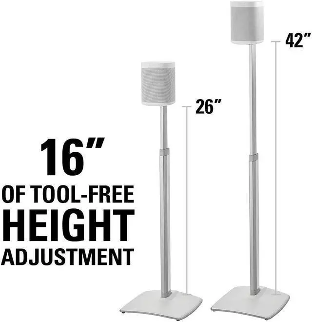 Alt view image 2 of 5 - Sanus Adjustable Height Wireless Speaker Stands Designed for SONOS ONE, ONE SL, Play:1, and Play:3 - Tool-Free Height Adjust Up to 16" with Built in Cable Management - Single White