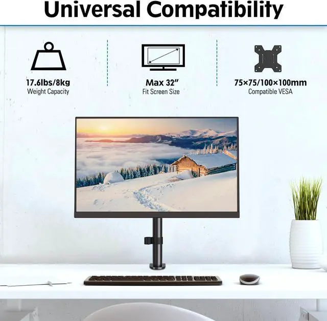 Alt view image 2 of 5 - MOUNTUP Single Monitor Mount, Adjustable Monitor Stand for Max 32 Inch Flat Curved Computer Screen, Monitor Arm Desk Mount Fit VESA 75x75& 100x100, up to 17.6lbs, with C-Clamp and Grommet Base, Black