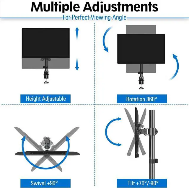 Alt view image 3 of 5 - MOUNTUP Single Monitor Mount, Adjustable Monitor Stand for Max 32 Inch Flat Curved Computer Screen, Monitor Arm Desk Mount Fit VESA 75x75& 100x100, up to 17.6lbs, with C-Clamp and Grommet Base, Black
