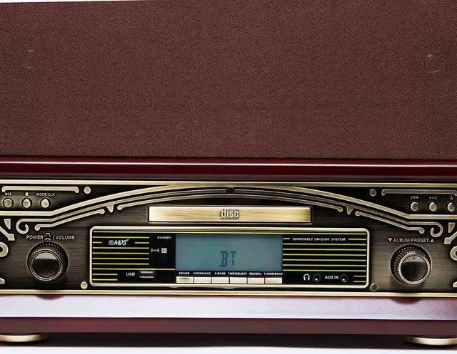 Alt view image 3 of 3 - TechPlay TCP9560BT CH, Bluetooth 20W Retro Wooden 3 Speed Turntable with CD Player, AM/FM Radio, USB Recording & Playback with Remote Control  Cherry Wood Color