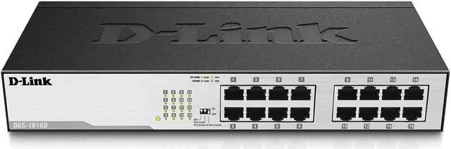 Main image of D-Link Ethernet Switch, 16 Port Gigabit Unmanaged Fanless Network Hub Desktop or Rack Mountable (DGS-1016D)