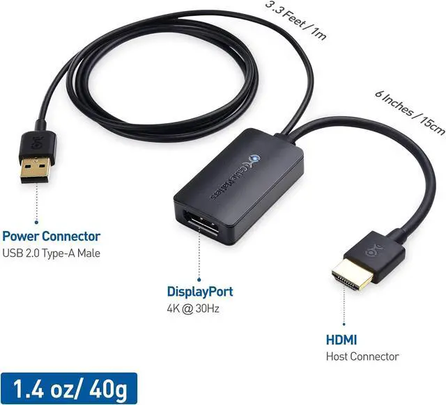 Alt view image 2 of 5 - Cable Matters HDMI to DisplayPort Adapter (HDMI to DP Adapter) with 4K Video Resolution Support