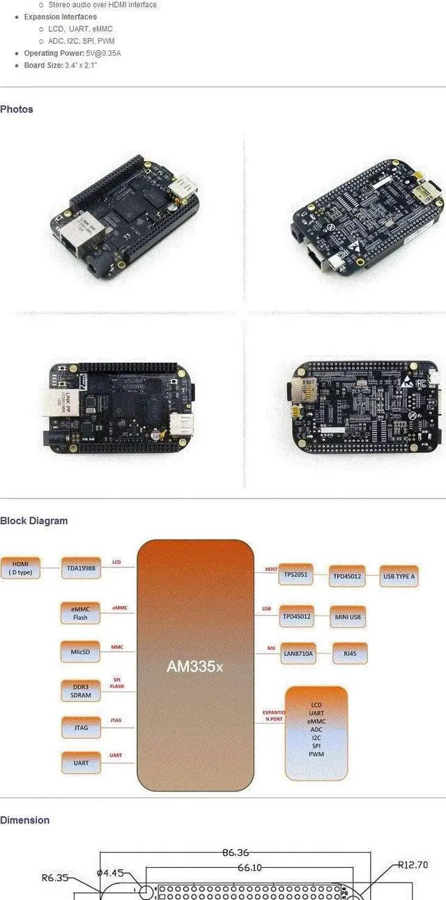 Alt view image 4 of 5 - waveshare BeagleBone Black Rev C 1GHz ARM Cortex-A8 512MB DDR3 4GB 8bit eMMC Board Mini PC Development Board from Element14