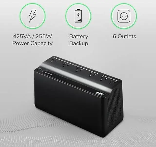 Alt view image 3 of 5 - APC UPS Battery Backup Surge Protector, 425VA Backup Battery Power Supply, BE425M, Black