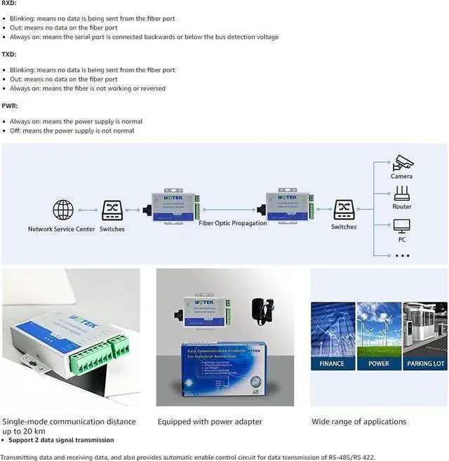 Alt view image 5 of 5 - UOTEK UTEK UT-277SM-SC RS-232/422/485 to Optical Fiber Media Converters