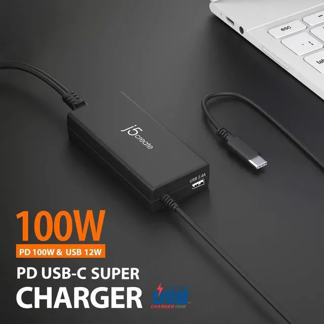 Alt view image 2 of 5 - j5create USB Type C PD 100W Fast Charger for MacBook Pro, Chromebook, Laptop, Notebook, Tablet, Android, and iOS Smartphones (JUP2290)