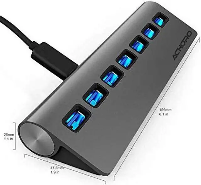 Alt view image 3 of 5 - Achoro 7 Ports USB 3.0 Hub - Triangle Aluminum Alloy - High-Speed USB Port Expander - Compatible with PC, iMac, MacBook, Windows, Desktop, and More - Computer Multiple USB HUB (Space Grey)