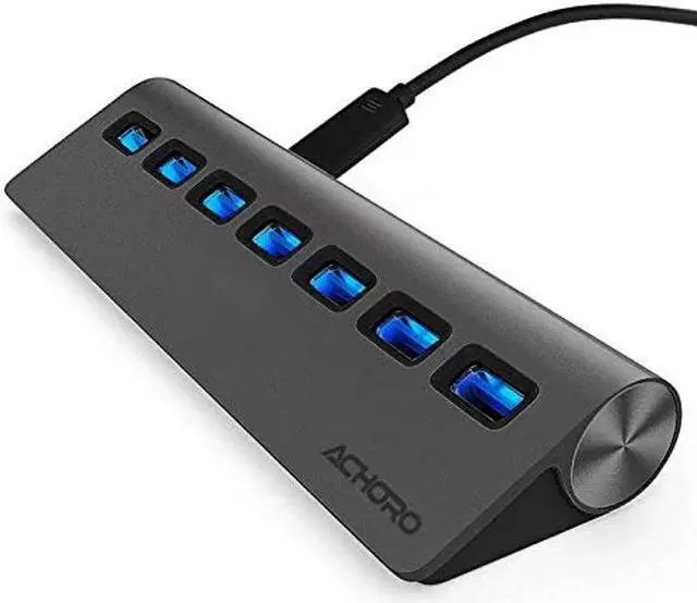 Alt view image 4 of 5 - Achoro 7 Ports USB 3.0 Hub - Triangle Aluminum Alloy - High-Speed USB Port Expander - Compatible with PC, iMac, MacBook, Windows, Desktop, and More - Computer Multiple USB HUB (Space Grey)