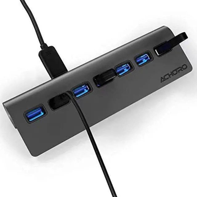 Alt view image 5 of 5 - Achoro 7 Ports USB 3.0 Hub - Triangle Aluminum Alloy - High-Speed USB Port Expander - Compatible with PC, iMac, MacBook, Windows, Desktop, and More - Computer Multiple USB HUB (Space Grey)