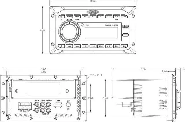 Alt view image 2 of 2 - Jensen JWM30 Multisource 3-zone Stereo, Black; 3 Speaker Zones (A/B/C); 6 Total Speaker Outputs; Dual Bluetooth with A2DP/AVRCP Streaming Audio; Front HDMI Input; Digital AM/FM Tuner; Time/Alarm Clock