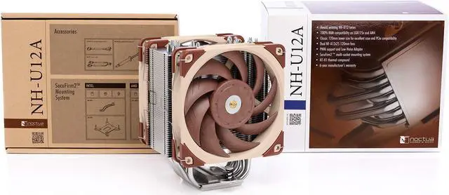 Alt view image 4 of 5 - Noctua NH-U12A, Premium CPU Cooler with High-Performance Quiet NF-A12x25 PWM Fans (120mm, Brown)