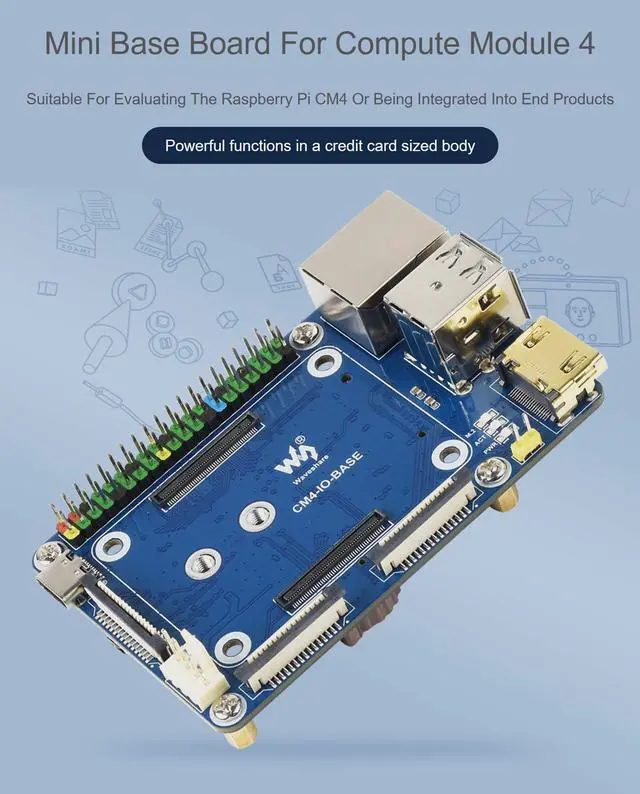 Alt view image 3 of 5 - Mini Base Board for Raspberry Pi Compute Module 4, with Standard CM4 Socket and Raspberry Pi 40 PIN GPIO Header, Onboard Multiple Connectors, Suitable for Compute Module 4 Lite/EMMC Series Module