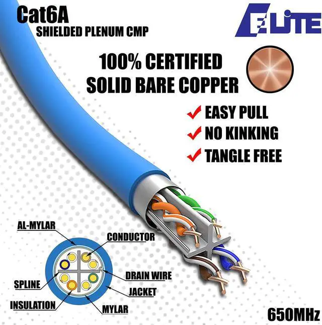 Alt view image 5 of 5 - CAT6A Shielded Plenum (CMP), 1000ft, FTP 23AWG, 650MHz, Solid Pure Copper, UL Certified, UL-LP Certification, Bulk Ethernet Cable Reel, Blue