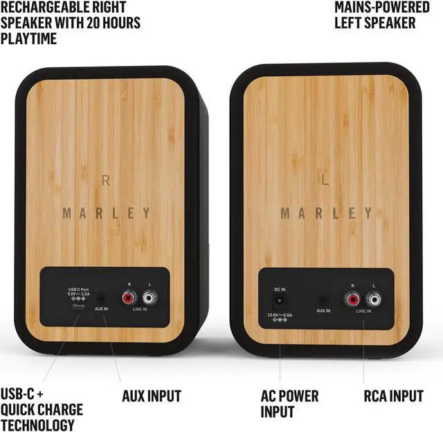 Alt view image 5 of 5 - House of Marley Get Together Duo, Powerful Bookshelf Speakers with Wireless Bluetooth Connectivity and Sustainable Materials
