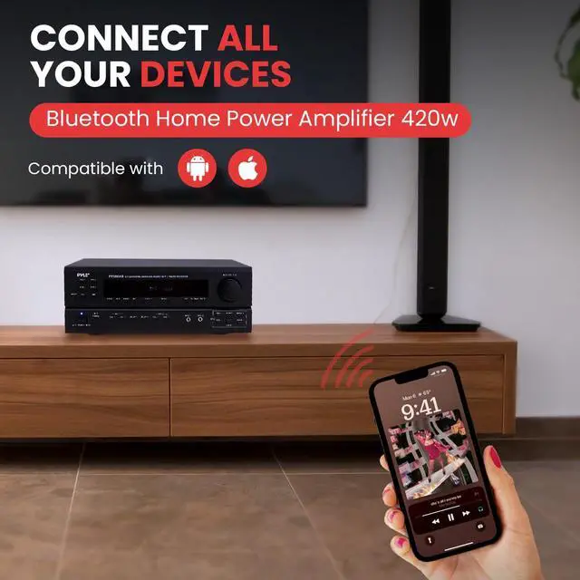 Alt view image 2 of 5 - Pyle Wireless Bluetooth Power Amplifier System-420W 5.1 Channel Home Theater Surround Sound Audio Stereo Receiver Box w/RCA,AUX,Mic w/Echo,Remote,Support HDMI-For Subwoofer Speaker-Pyle PT588AB