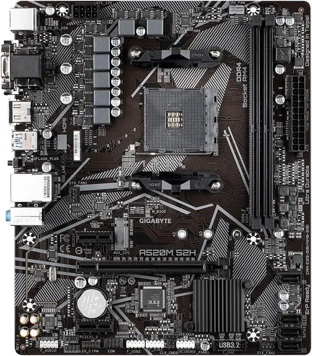 Alt view image 2 of 5 - Gigabyte A520M S2H (AMD Ryzen AM4/MicroATX/4+3 Phases Digital PWM/Gigabyte Gaming GbE LAN/NVMe PCIe 3.0 x4 M.2/3 Display Interfaces/Q-Flash Plus/RGB Fusion 2.0/Motherboard)