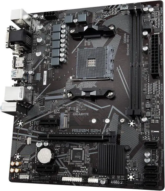 Alt view image 3 of 5 - Gigabyte A520M S2H (AMD Ryzen AM4/MicroATX/4+3 Phases Digital PWM/Gigabyte Gaming GbE LAN/NVMe PCIe 3.0 x4 M.2/3 Display Interfaces/Q-Flash Plus/RGB Fusion 2.0/Motherboard)