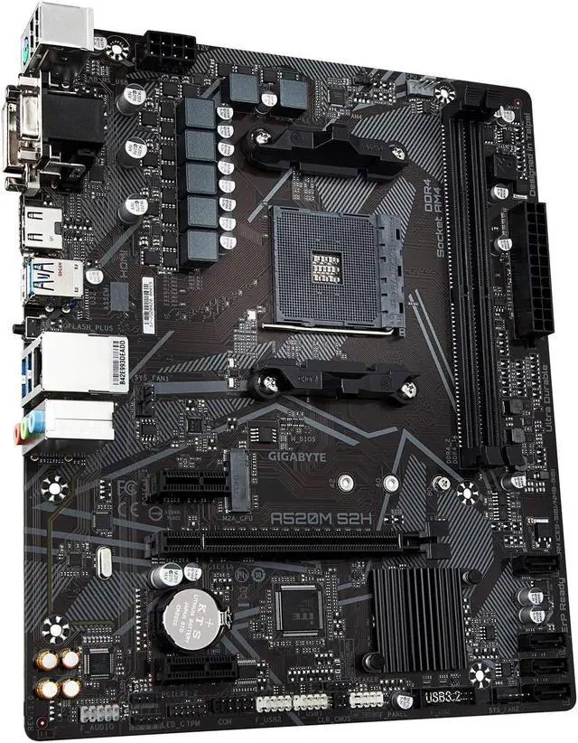 Alt view image 4 of 5 - Gigabyte A520M S2H (AMD Ryzen AM4/MicroATX/4+3 Phases Digital PWM/Gigabyte Gaming GbE LAN/NVMe PCIe 3.0 x4 M.2/3 Display Interfaces/Q-Flash Plus/RGB Fusion 2.0/Motherboard)