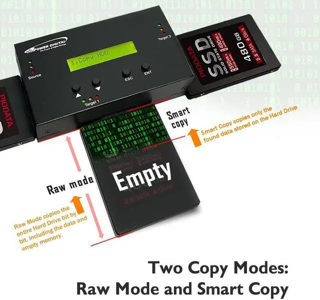 Alt view image 4 of 5 - Vinpower Digital 1 to 2 SATA 2.5" & 3.5" Hard Disk Drive/Solid State Drive (HDD/SSD) Clone Duplicator and DOD Level Eraser