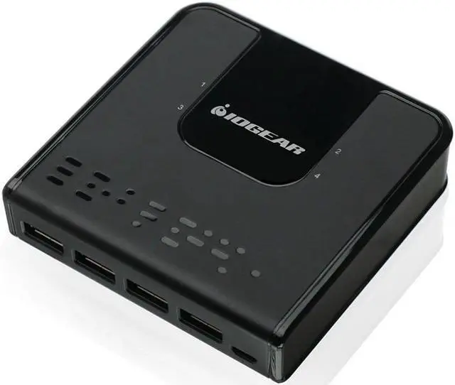 Main image of IOGEAR 4x4 USB 3.0 Peripheral Sharing Switch - Share 4 USB Devices Between 4 Computers - LED Indicators - Cables & Remote Included - PC - MAC - Printer - Scanner - Mouse/Keyboard and More - GUS434