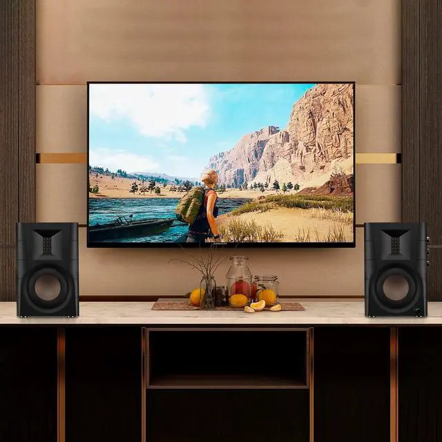 Alt view image 2 of 5 - HiVi-Swans D100 Bluetooth Bookshelf Speakers - Powered Desktop Stereo Speakers for TV/Turntable/PC/Monitor - 4 Inch Near Field Computer Speakers 62w RMS - Wood Grain (Pair)