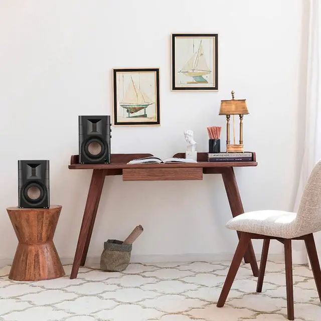 Alt view image 4 of 5 - HiVi-Swans D100 Bluetooth Bookshelf Speakers - Powered Desktop Stereo Speakers for TV/Turntable/PC/Monitor - 4 Inch Near Field Computer Speakers 62w RMS - Wood Grain (Pair)