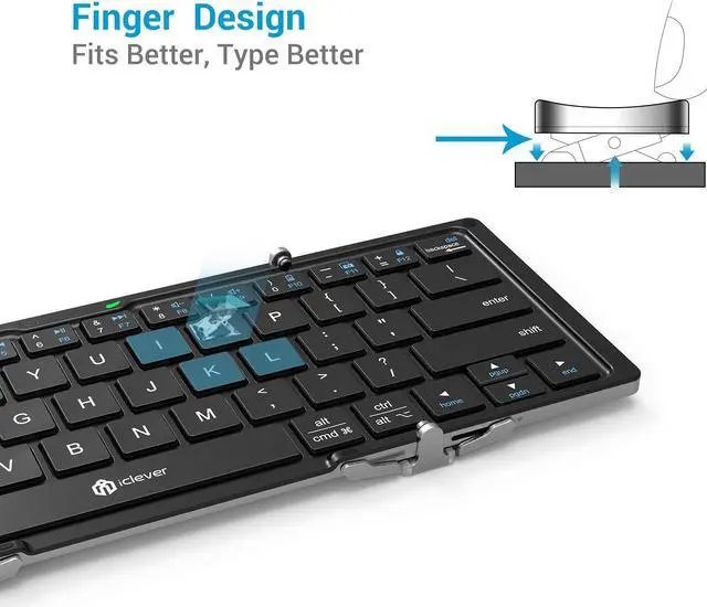 Alt view image 3 of 5 - iClever Foldable Bluetooth Keyboard, Ultra-Slim Metal Keyboard with USB-C Charging, Tri-Folding Design for Laptop, iPad, iPhone, Tablet - Sync 3 Devices, Portable & Space-Saving