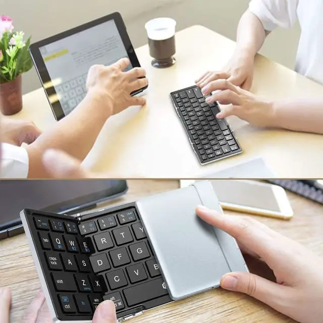 Alt view image 4 of 5 - iClever Foldable Bluetooth Keyboard, Ultra-Slim Metal Keyboard with USB-C Charging, Tri-Folding Design for Laptop, iPad, iPhone, Tablet - Sync 3 Devices, Portable & Space-Saving
