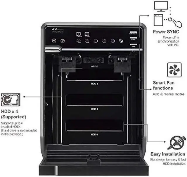 Alt view image 5 of 5 - Mediasonic PROBOX 4 Bay 3.5" SATA Hard Drive Enclosure - USB 3.0 eSATA Support 24TB HDD (HF2-SU3S3)